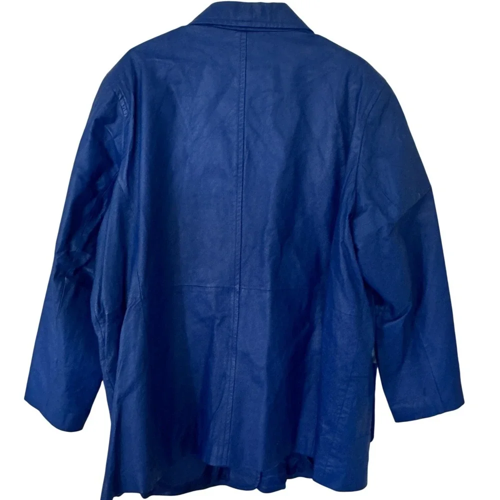 Via Accenti Blue Leather Blazer Jacket Womens Size 18 Cobalt Blue Vintage Style‎